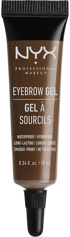 NYX professionelle Make-up Augenbrauengel in kleiner Tube, wasserfest, lange haltbar, dunkelbraune Farbe.