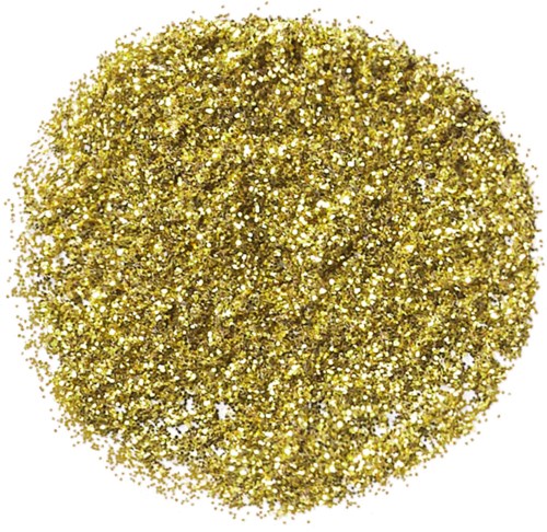 En stor hög av guldglitter glittrar starkt, glänsande och texturerad, med en rund form och livfull guldfärg.