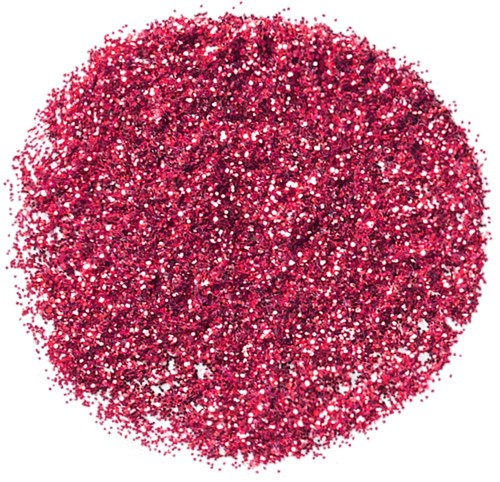 Ett stort runt högar av glittrande rött glitter med många små gnistrar.