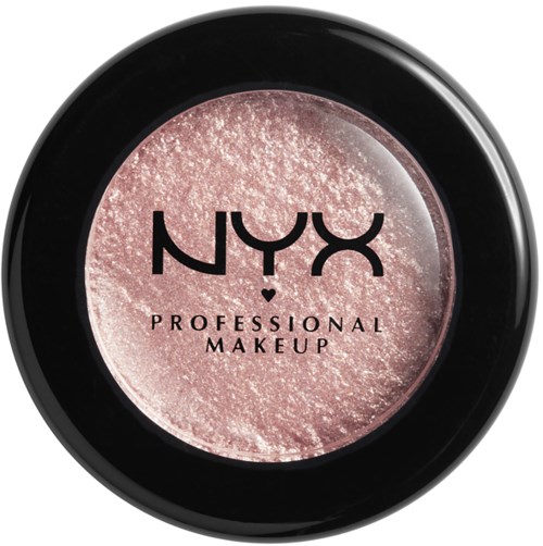 En rund make-up behållare med rosa skimmer, visar NYX Professional Makeup-loggan.