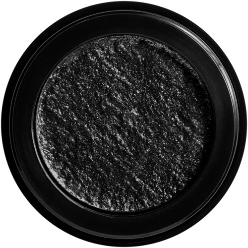 En svart rund behållare med en texturerad, pulverliknande substans inuti.