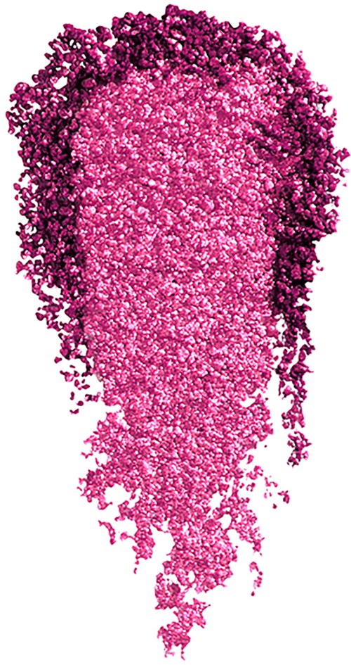 Rosa och lila glitter faller ner i en kolumn och skapar en glittrande, glänsande hängande effekt.