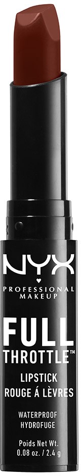 En NYX läppstift i ett svart rör, formad som en kula, med etiketten 'Full Throttle' på.