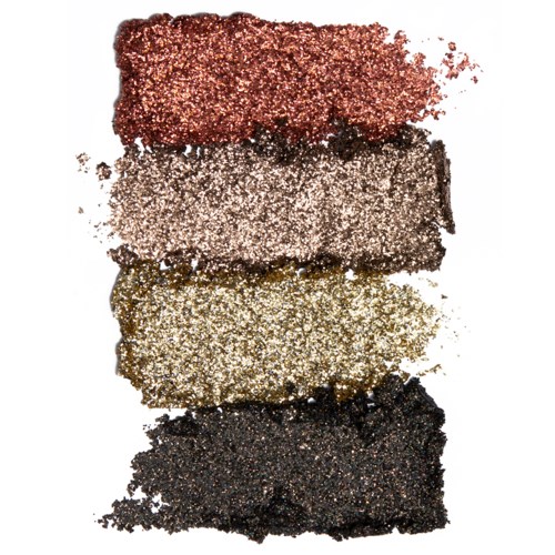 Four different-colored glitter swatches: red, silver, gold, and black arranged vertically.
