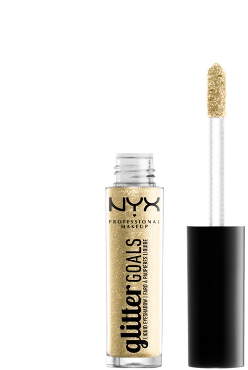 NYX Glitzerziele Make-up mit Applikator und glänzendem Goldglitter.
