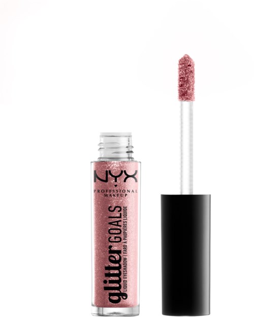 Lippen Gloss-Röhre mit Applikator, pink glitzernder Glanz, NYX-Marke, 'Glitter Goals'.