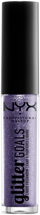A purple lip gloss tube with a black cap and NYX brand label. It is a glossy cosmetic product.