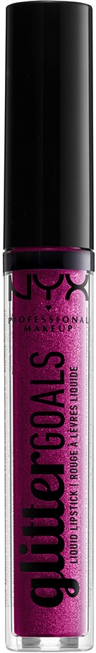 Eine Tube NYX Glitter Goals Flüssiglippe in hellrosa mit schwarzen Deckel.