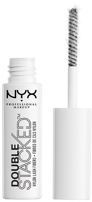 En vit NYX-mascara rör med locket avlägsnat, visar borsten applicator.