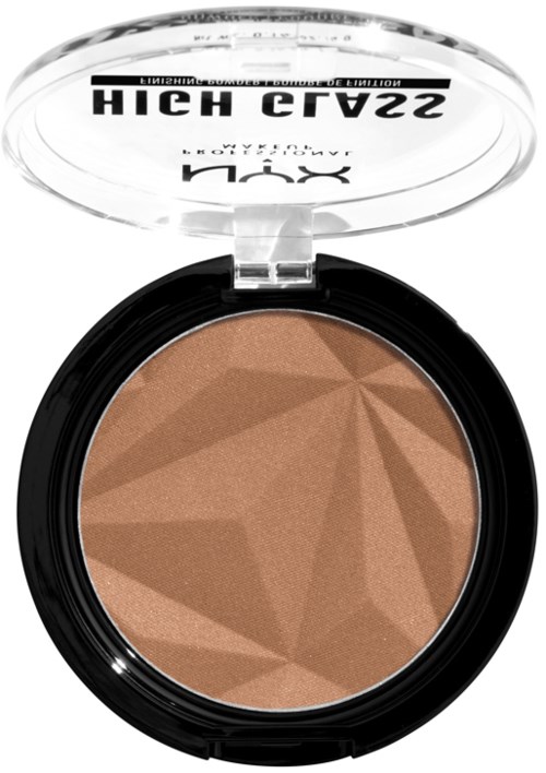 Ein kompakter Make-up mit durchsichtigem Deckel, zeigt braunen Puder in mehreren Tönen.