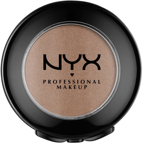 A round compact with beige makeup, black lid, and NYX Professional Makeup logo in black.