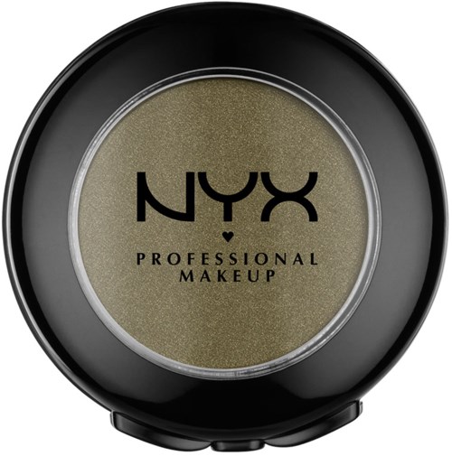 Ett runt förpackning med NYX professionell makeup och guldig, skimrig ögonskugga inuti.