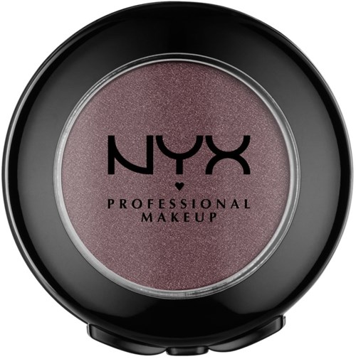 En rund makeupbehållare med lila ögonskuggor och NYX Professional Makeup-logotyp på toppen.