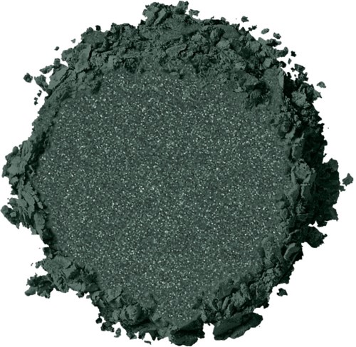 Mörkgrön, lös pulver med en ojämn kant, ser ut som krossad mineral eller pigment.
