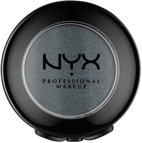 NYX professionell sminkkompakt med grå, glittrig produkt synlig inuti och logotyp på toppen.