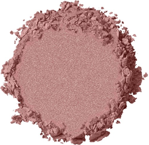 En rund, rosa pudrad makeuprouge med ojämna kanter.