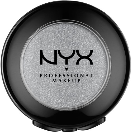 En rund kosmetikbehållare med svart och silverfärger, märkt 'NYX Professional Makeup.'