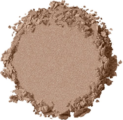 En rund, sandfärgad pulver med skarpa kanter, troligen makeup- eller kosmetikapuder.