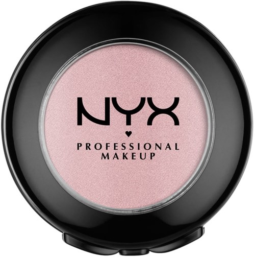 En runt svart förpackning med rosa pulver inuti, märkt NYX Professional Makeup.
