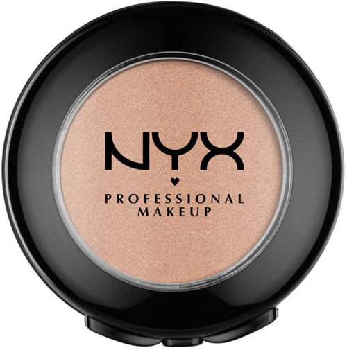NYX Professional Makeup kompakt, beige puder, runt svart fodral, logga på locket.