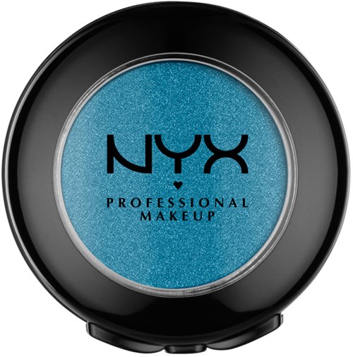 Blå ögonskugga i ett runt svart förpackning med NYX Professional Makeup-logga på.