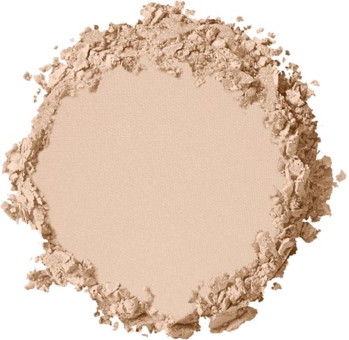 En beige make-up puder i form av en cirkel med krossade kanter runt om.