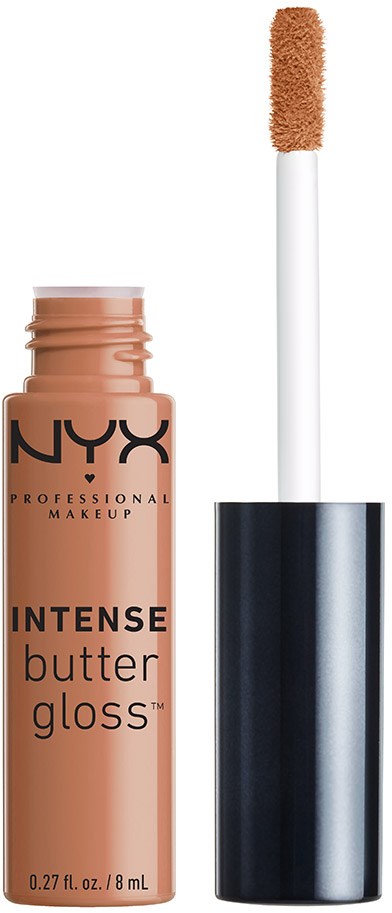 NYX lip gloss i liten flaske med hvit påføringspinsel. Glansen heter Intense Butter Gloss.