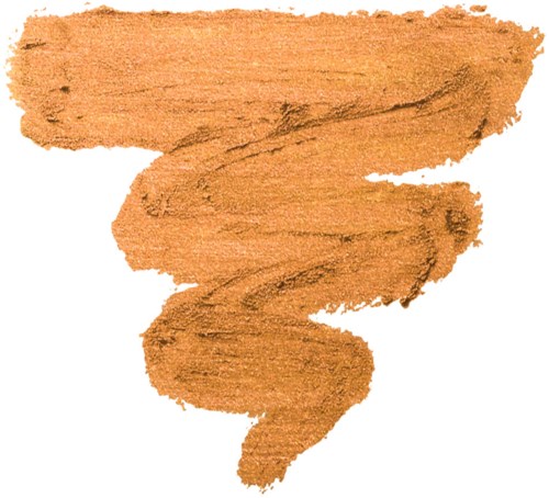 Ein brauner Make-up- oder Rouge-Strich mit gebogener, wirbelnder Form auf weißem Hintergrund.