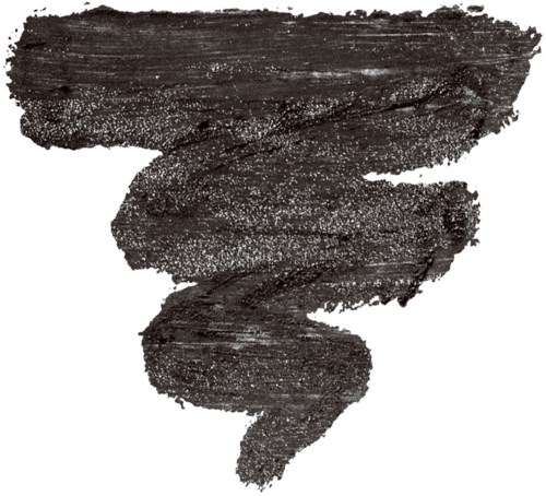 Ein schwarzer Tintenwirbel, sieht aus wie ein Tornado oder Spiral. Die Textur ist rau und streifenartig.