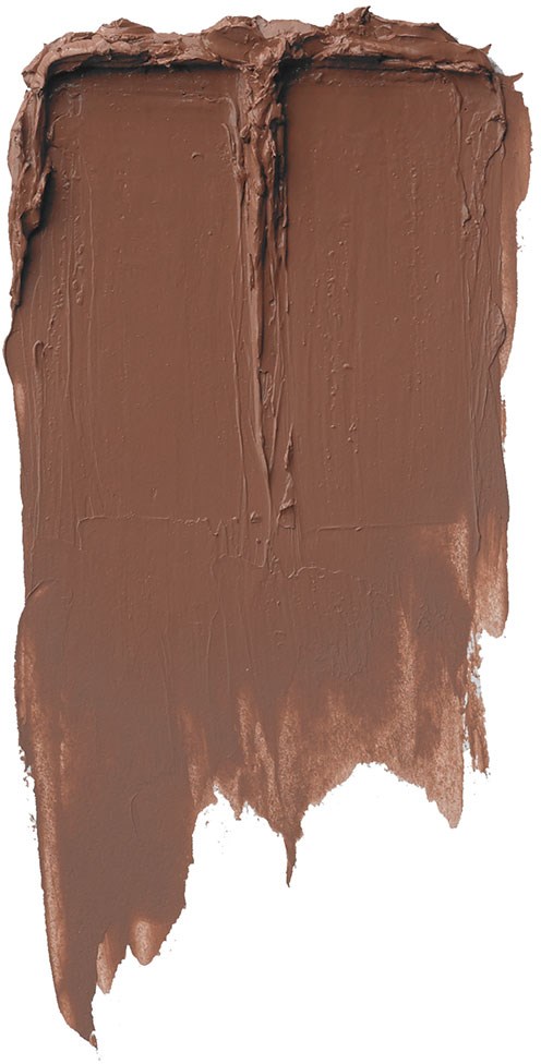 A smear of brown makeup or face paint on a white background. The shape is uneven with rough edges.