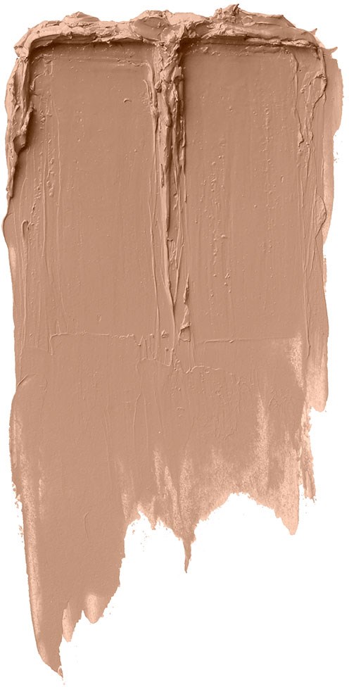 A swatch of beige or light brown makeup or paint with textured edges and brush strokes.