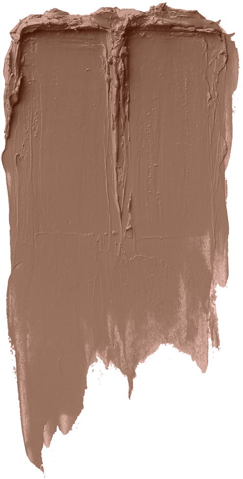 A swatch of brown makeup or paint, spread unevenly with visible brush strokes and rough edges.
