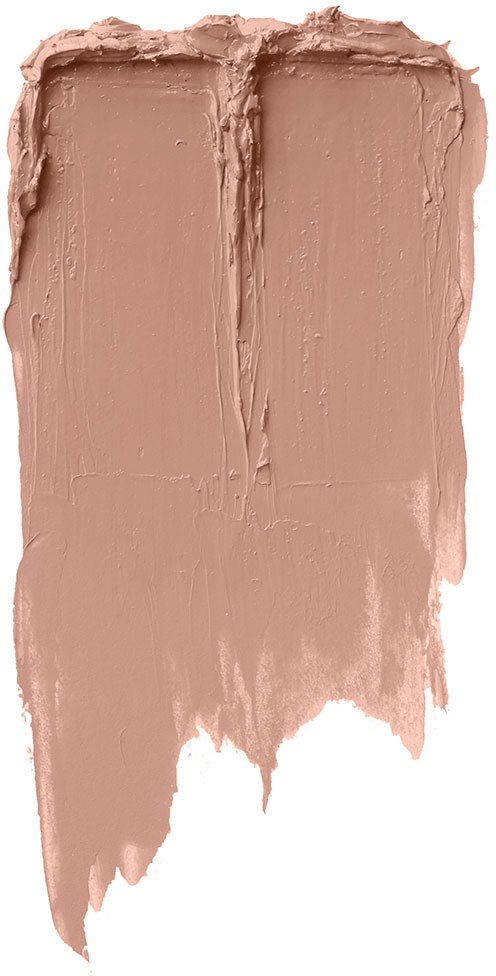 A smear of light brown makeup or lotion spread unevenly on a white background.