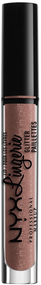 En tub med NYX Glam & Doll Liner glitter rosa läppstift med svart lock.