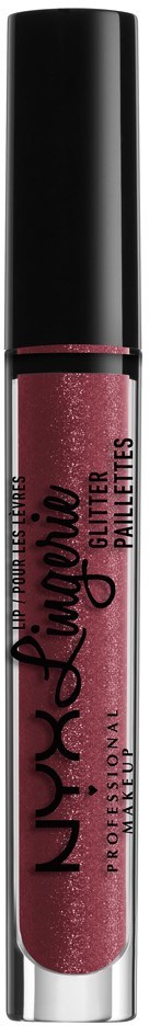En rosa läppglansrör med svart lock, märkt NYX Professional Makeup, Glitter Primer.