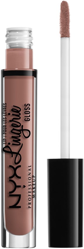 En nude läppglans med applikator och förpackning märkt NYX Liqu preset. gloss.