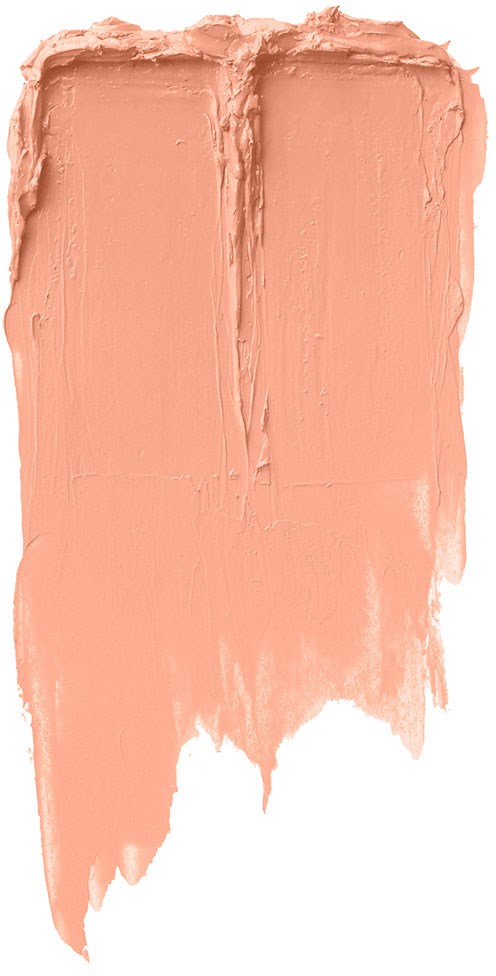 A peach-colored smear with rough edges and a streak down the middle, on a white background.