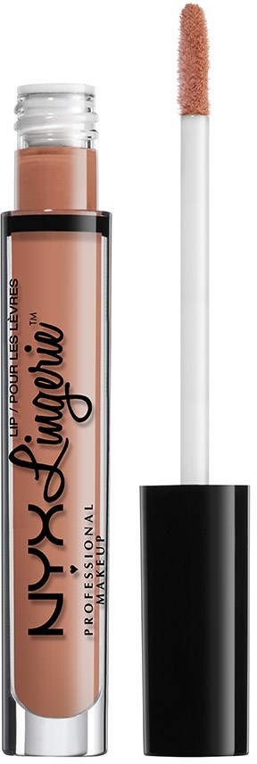 A tube of NYX lip gloss with a wand applicator, in a nude shade.