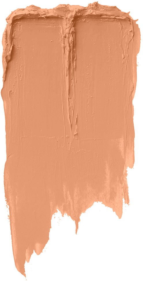 A beige or skin-toned makeup stick or cream swatch with a rough, uneven top edge and a painted, smudged bottom.