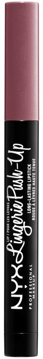 Lippenstift mit pinkem Deckel und schwarzem Körper, NYX beschriftet. Kompakt und tragbar für Make-up.