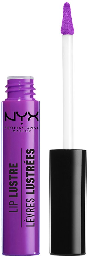 En lila tube med NYX läppglans med svart lock och vit applikator.