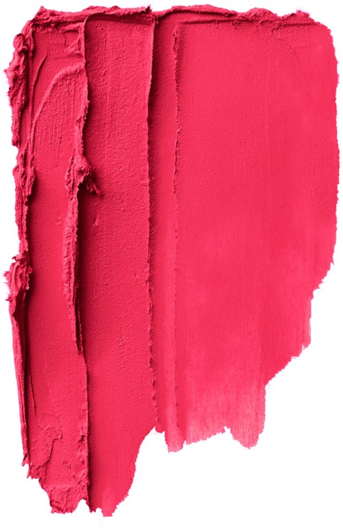 Rosa läppstiftsprov med texturerade kanter och slät mitt, tonar ut på vit bakgrund.