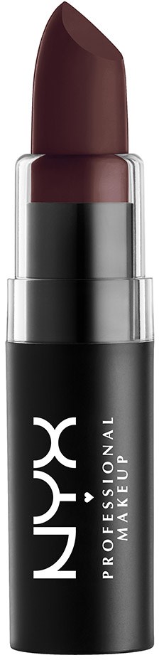 Ett läppstift från NYX Professional Makeup i en mörkbrun nyans med svart hölje.