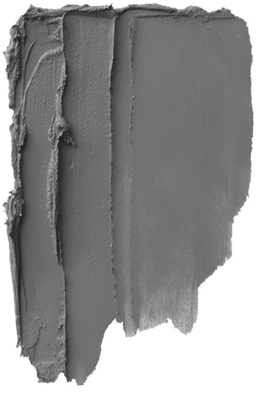 Grå färg smutsad över en yta med ojämna kanter och texturerade drag.