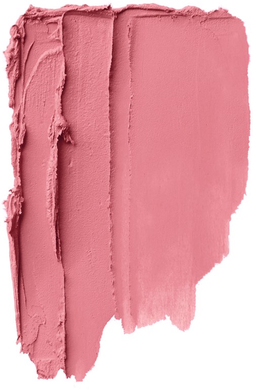 En provbit av rosa läppstift eller rouge med texturerade streck på en vit bakgrund.
