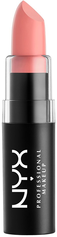 Ett rosa läppstift i ett svart och genomskilligt rör, märkt NYX Professional Makeup.