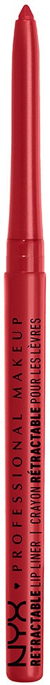 En röd flytande eyeliner pen med svart text, för exakt sminkapplikation.