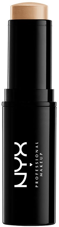 En svart tube med beige sminke på toppen, merket NYX Professional Makeup.
