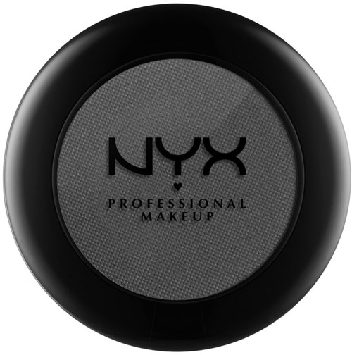 Ett runt NYX Professional Makeup-ögonskuggor eller rougeförpackning med grå lock och svart text.