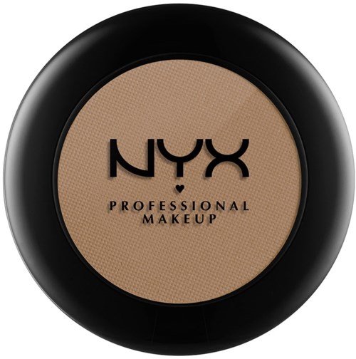 NYX Professional Makeup-logotyp i en rund kompakt med beige puder inuti.